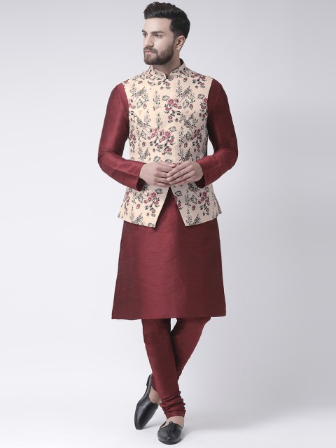 

I Know Men Maroon Dupion Silk Solid Kurta with Churidar