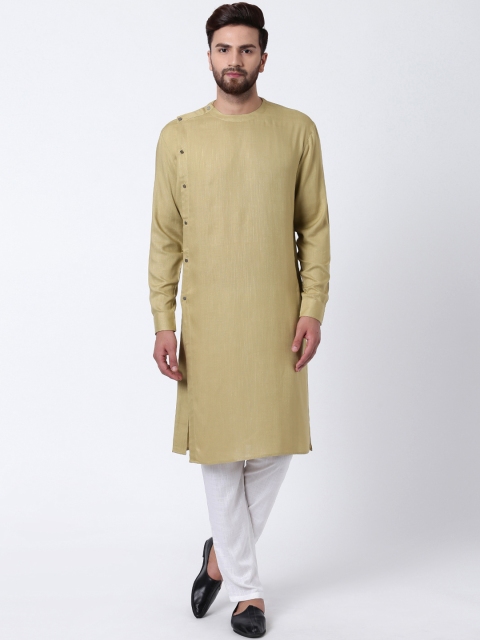 

I Know Men Khaki & White Solid Kurta with Pyjamas