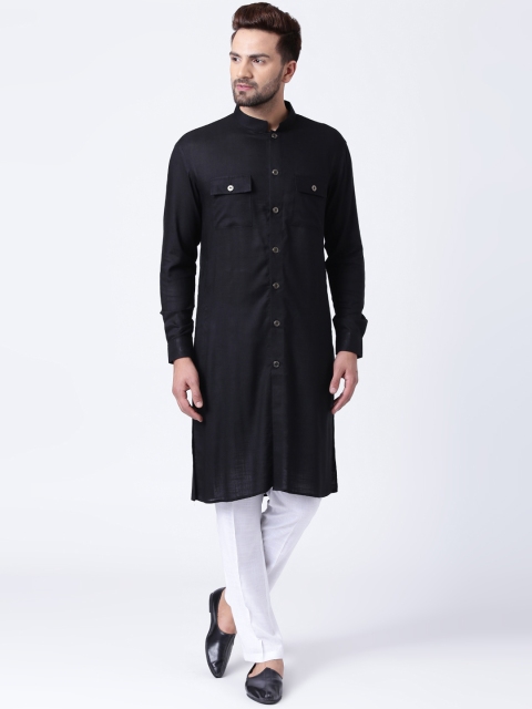 

I Know Men Black Solid Straight Kurta