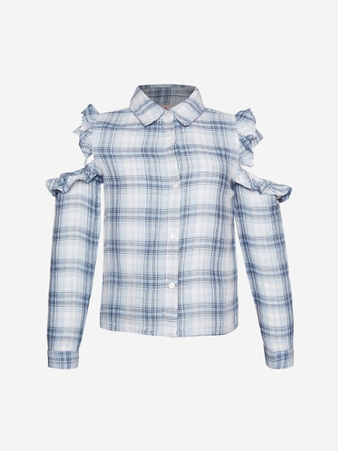 

Oxolloxo Girls Off-White & Blue Regular Fit Checked Casual Shirt