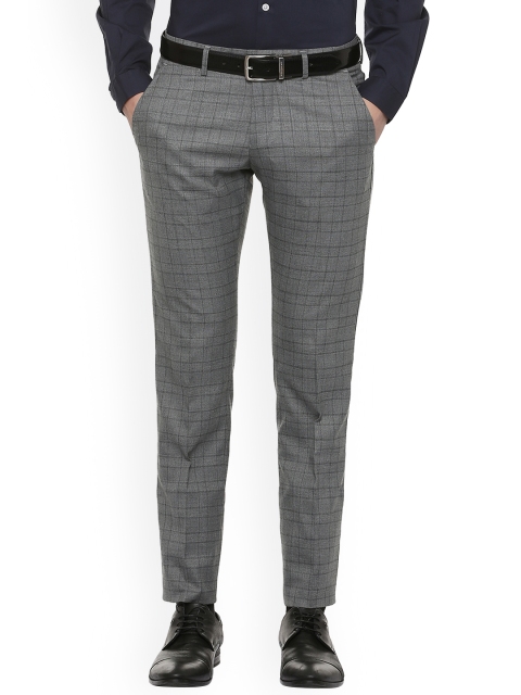 

Allen Solly Men Grey Slim Fit Checked Formal Trousers