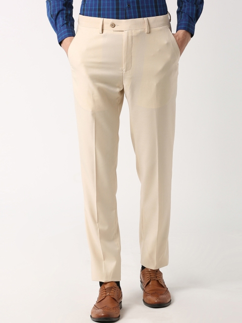 

Peter England Elite Men Cream-Coloured Slim Fit Solid Formal Trousers