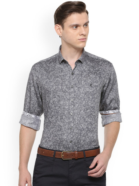 

V Dot Men Grey Slim Fit Printed Casual Shirt