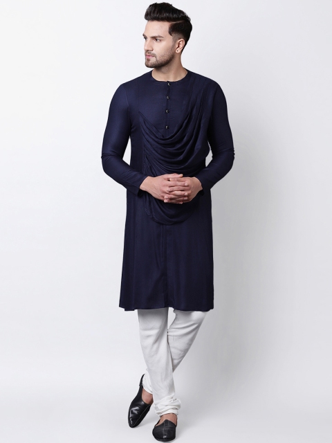 

I Know Men Navy Blue Solid Straight Kurta