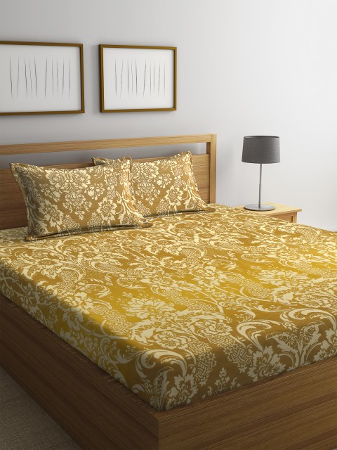 

BOMBAY DYEING Yellow Ethnic Motifs 300 TC Cotton 1 King Bedsheet with 2 Pillow Covers
