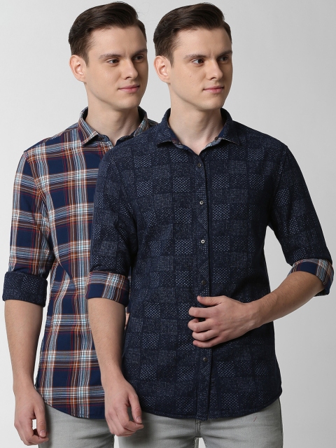 

Peter England Casuals Men Navy Blue Slim Fit Reversible Checked Casual Shirt