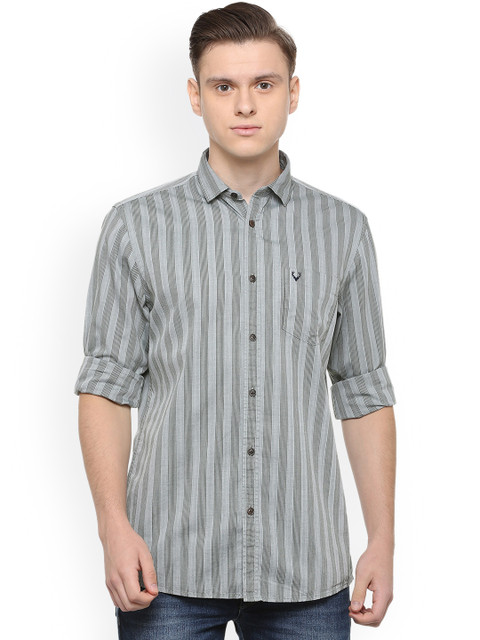 

Solly Jeans Co. Men Grey Regular Fit Striped Casual Shirt
