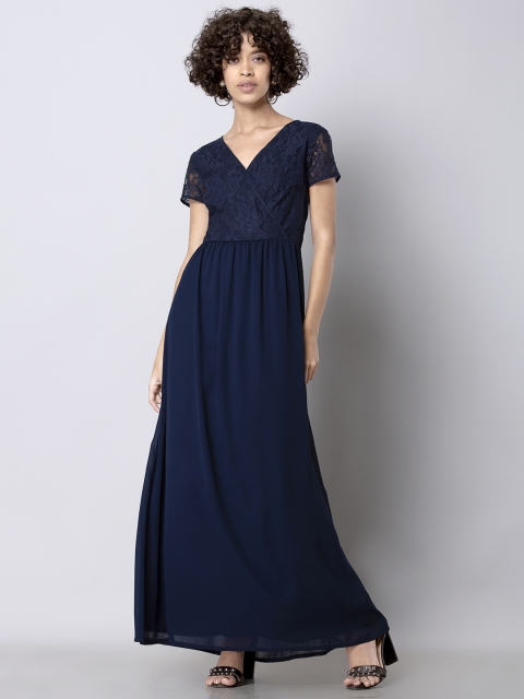 

FabAlley Women Navy Blue Self Design Maxi Dress