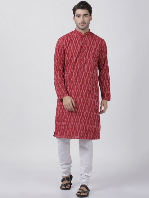 

VASTRAMAY Men Maroon & White Printed Kurta with Pyjamas