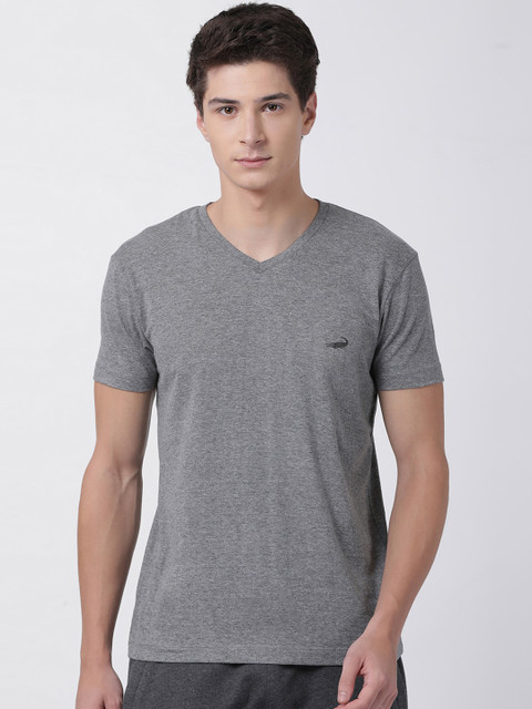 

Crocodile Men Grey Solid V-Neck T-shirt