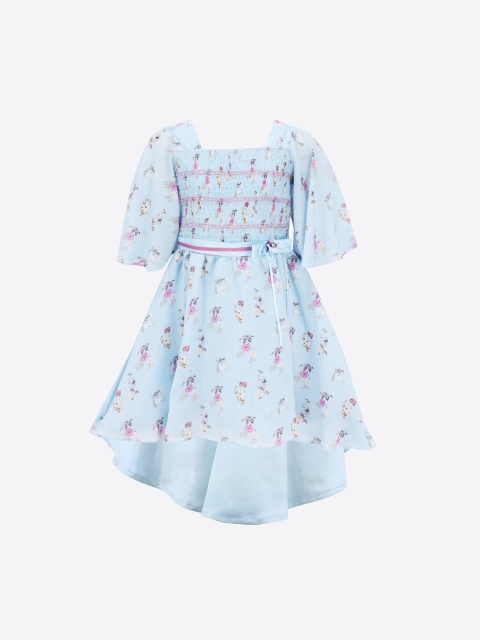 

CUTECUMBER Girls Turquoise Blue Printed Fit and Flare Dress