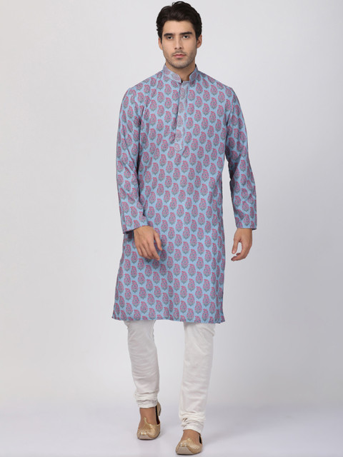 

VASTRAMAY Men Blue & White Printed Kurta with Churidar