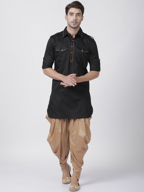 

VASTRAMAY Men Black Solid Pathani Kurta with Dhoti Pants