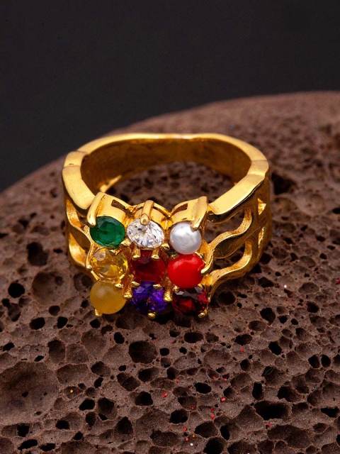 

Dare by Voylla Men Gold-Plated & Multicoloured CZ Embellished Handcrafted Finger Ring