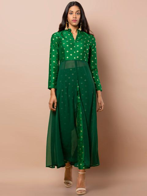 

INDYA Women Green Printed Straight Kurta