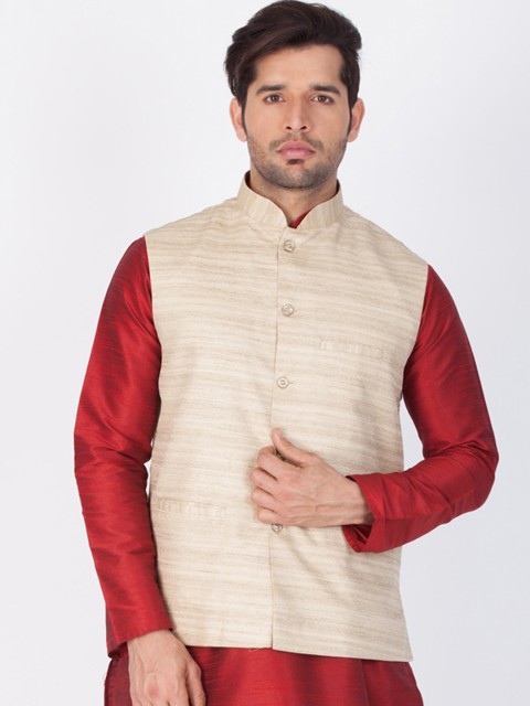 

VASTRAMAY Men Beige Solid Nehru Jacket