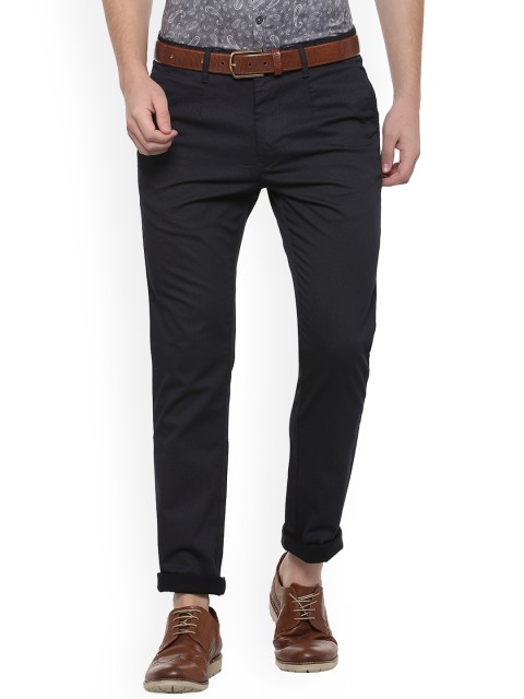 

V Dot Men Navy Blue Slim Fit Solid Regular Trousers