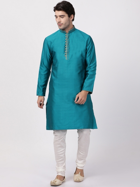

VASTRAMAY Men Green & White Self Design Kurta with Pyjamas