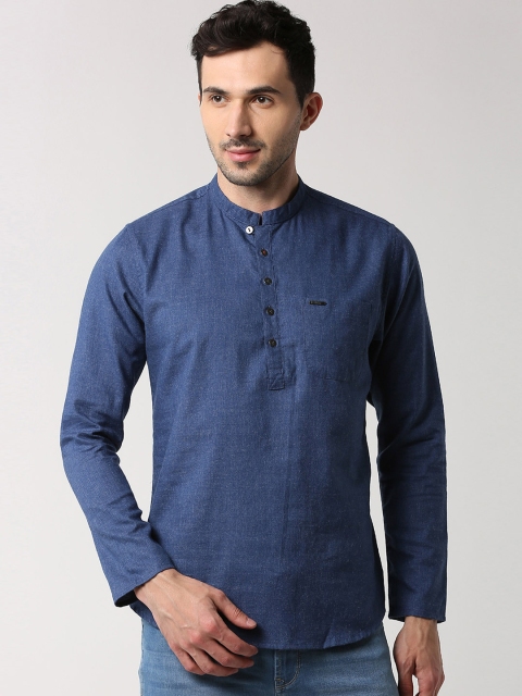 

Peter England Men Blue Solid Straight Kurta