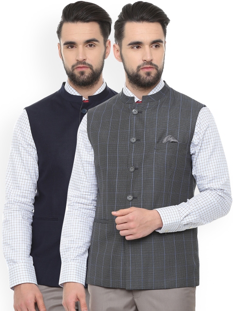 

Van Heusen Men Pack Of 2 Nehru Jacket, Grey