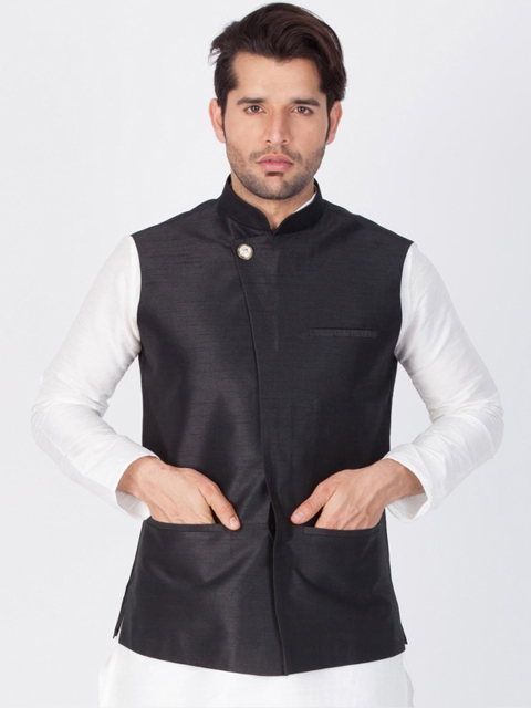 

Vastramay Men Black Solid Nehru Jacket