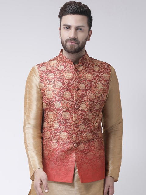 

I Know Red Printed Damask Nehru Jacket
