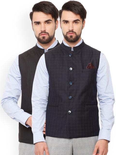 

Van Heusen Men Pack Of 2 Nehru Jacket, Navy blue