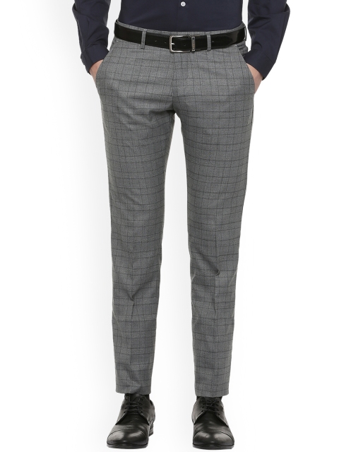 

Allen Solly Men Grey Slim Fit Checked Formal Trousers