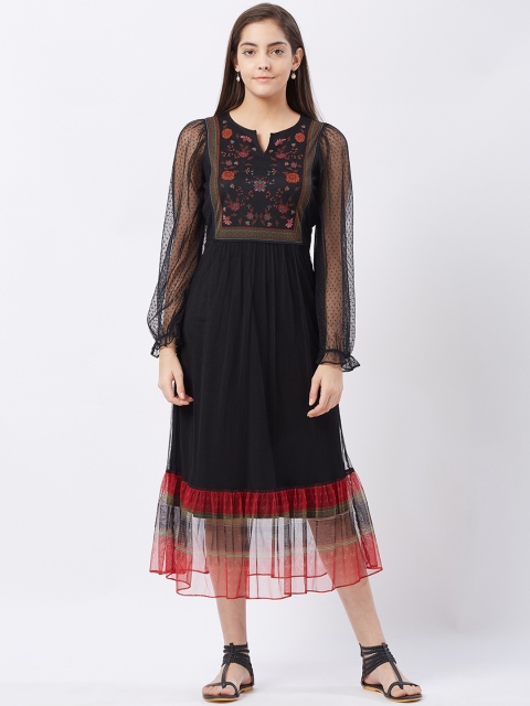 

Fusion Beats Women Black Printed Fit and Flare Dress