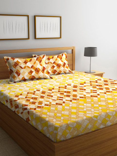 

BOMBAY DYEING Yellow Geometric 300 TC Cotton 1 King Bedsheet with 2 Pillow Covers