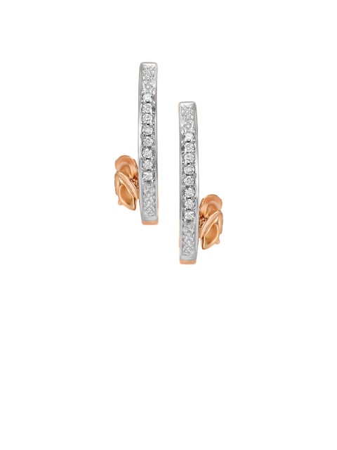 

Mia by Tanishq Women 14KT White and Rose Gold Diamond Hoop Earrings with Floral Design, Silver