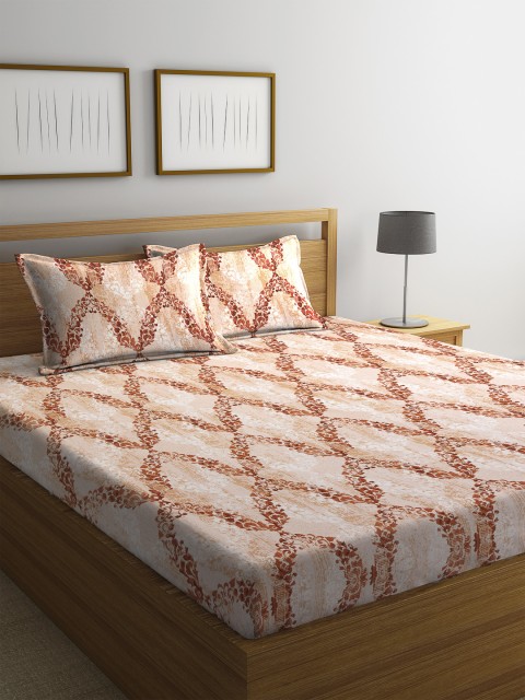 

BOMBAY DYEING Peach-Coloured Abstract 300 TC Cotton 1 King Bedsheet with 2 Pillow Covers
