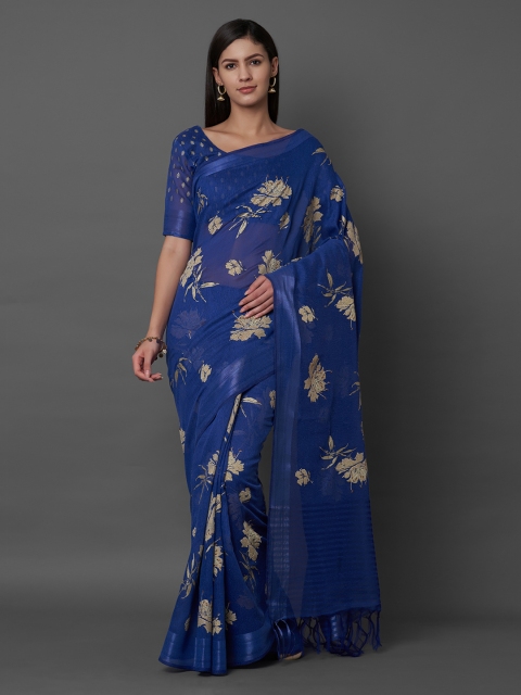 

Mitera Blue Woven Design Linen Blend Saree