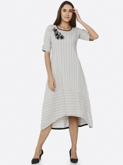 RAISIN Women Grey Striped A-Line Dress