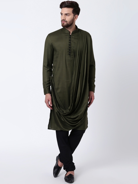 

I Know Men Olive Green Solid Straight Kurta