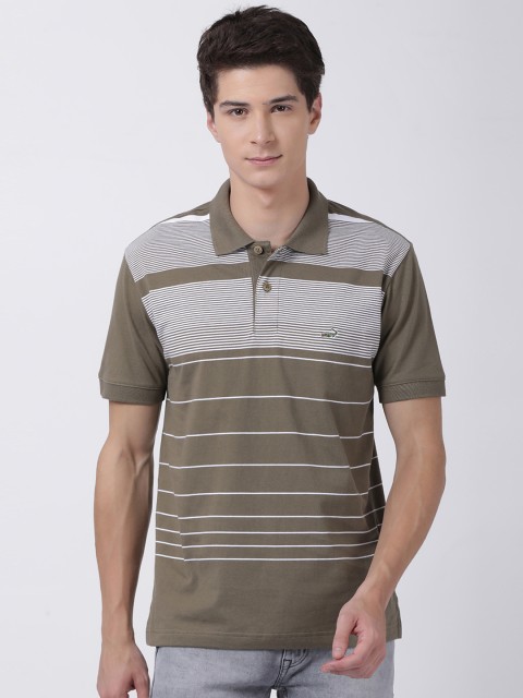 

Crocodile Men Taupe Striped Polo Collar T-shirt