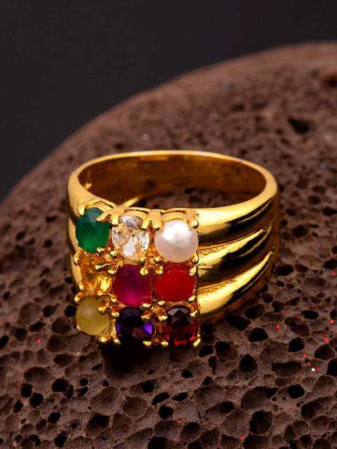 

Dare by Voylla Men Gold-Toned CZ Stones Studded Handcrafted Finger Ring