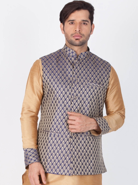 

Vastramay Men Blue Printed Nehru Jacket