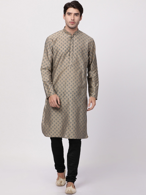 

VASTRAMAY Men Coffee Brown & Black Printed Kurta with Churidar