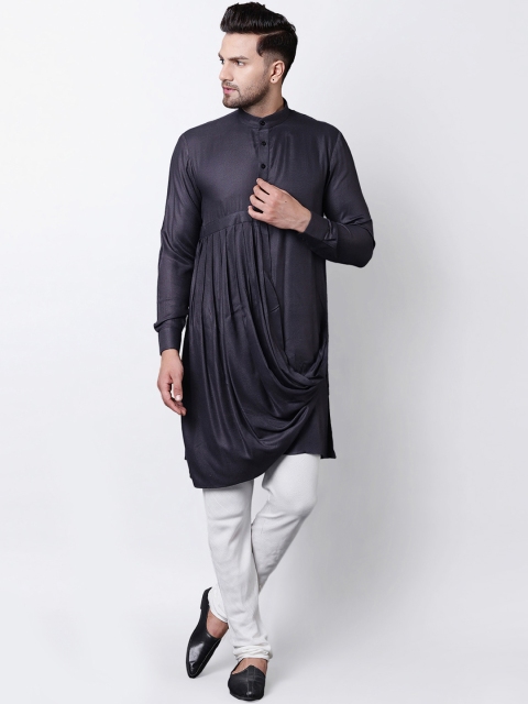 

I Know Men Grey Solid Straight Kurta