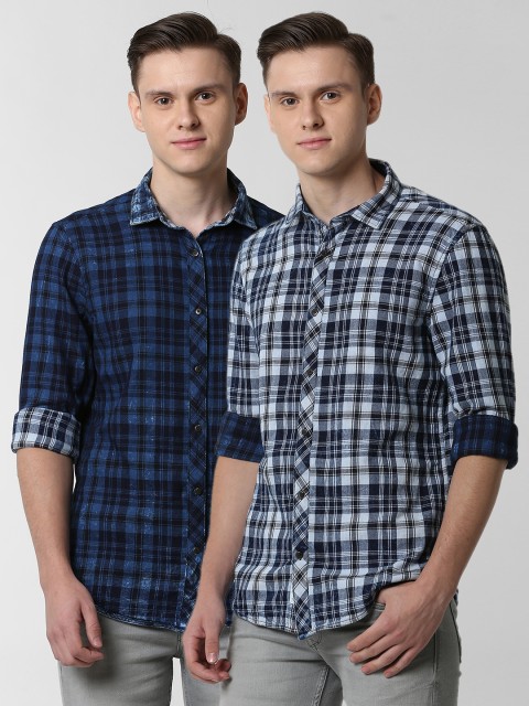 

Peter England Casuals Men Navy Blue Slim Fit Reversible Checked Casual Shirt