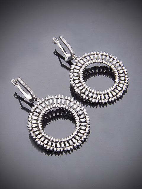 

shaze Rhodium-Plated & Antique Circular Drop Earrings, Silver