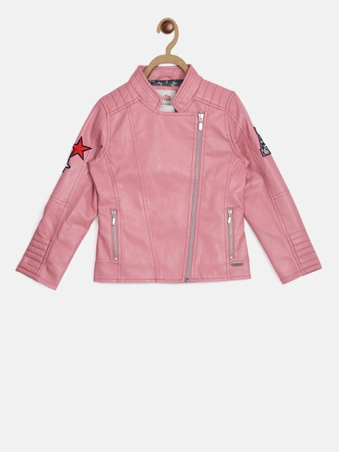 

Blue Giraffe Girls Pink Solid Leather Jacket