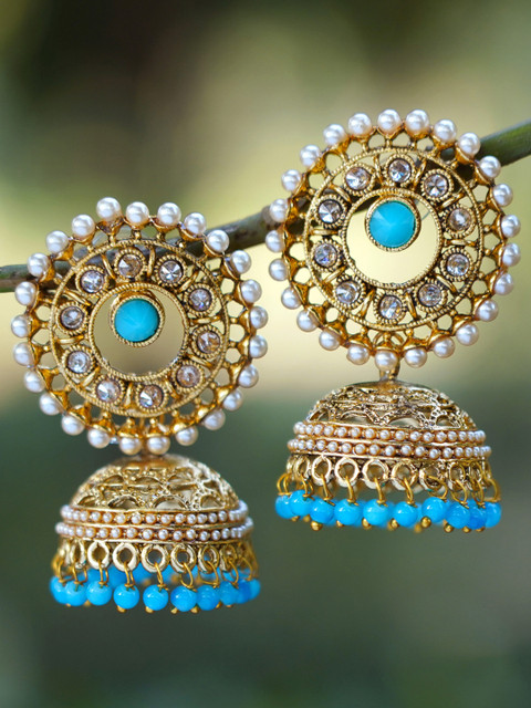 

Shining Diva Gold-Toned & Blue Classic Jhumkas