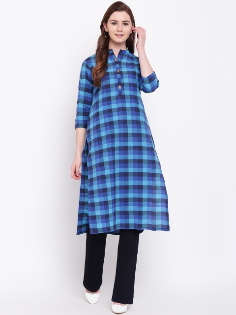 

Shakumbhari Women Blue & Black Checked Straight Kurta