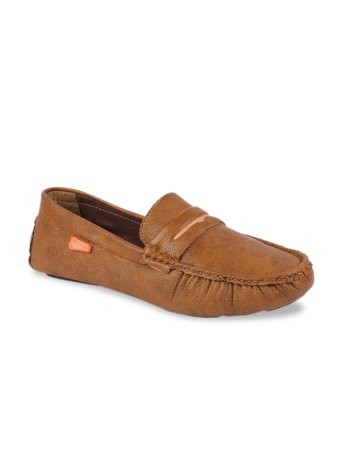 FAUSTO Men Brown Textured Penny Loafers