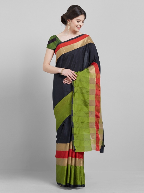 

Saree mall Women Black & Green Art Silk Solid Saree
