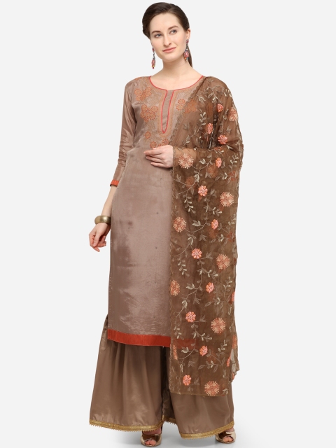 

mf Women Brown Poly Silk Unstitched Dress Material