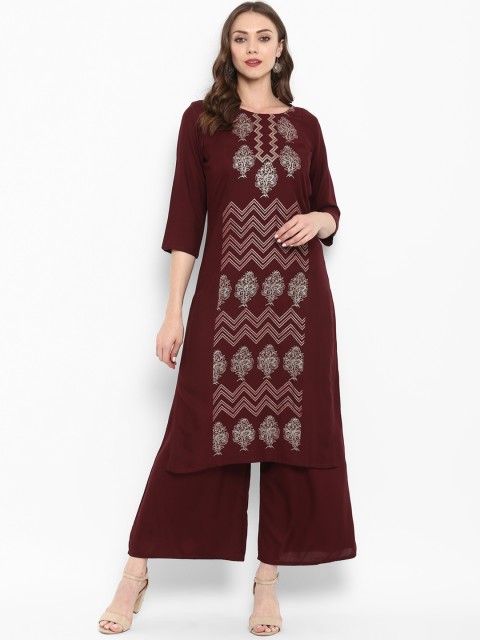 

ZIYAA Women Brown Printed Straight Kurta