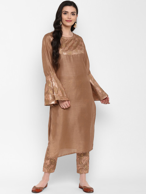 

ZIYAA Women Brown Yoke Design Straight Kurta